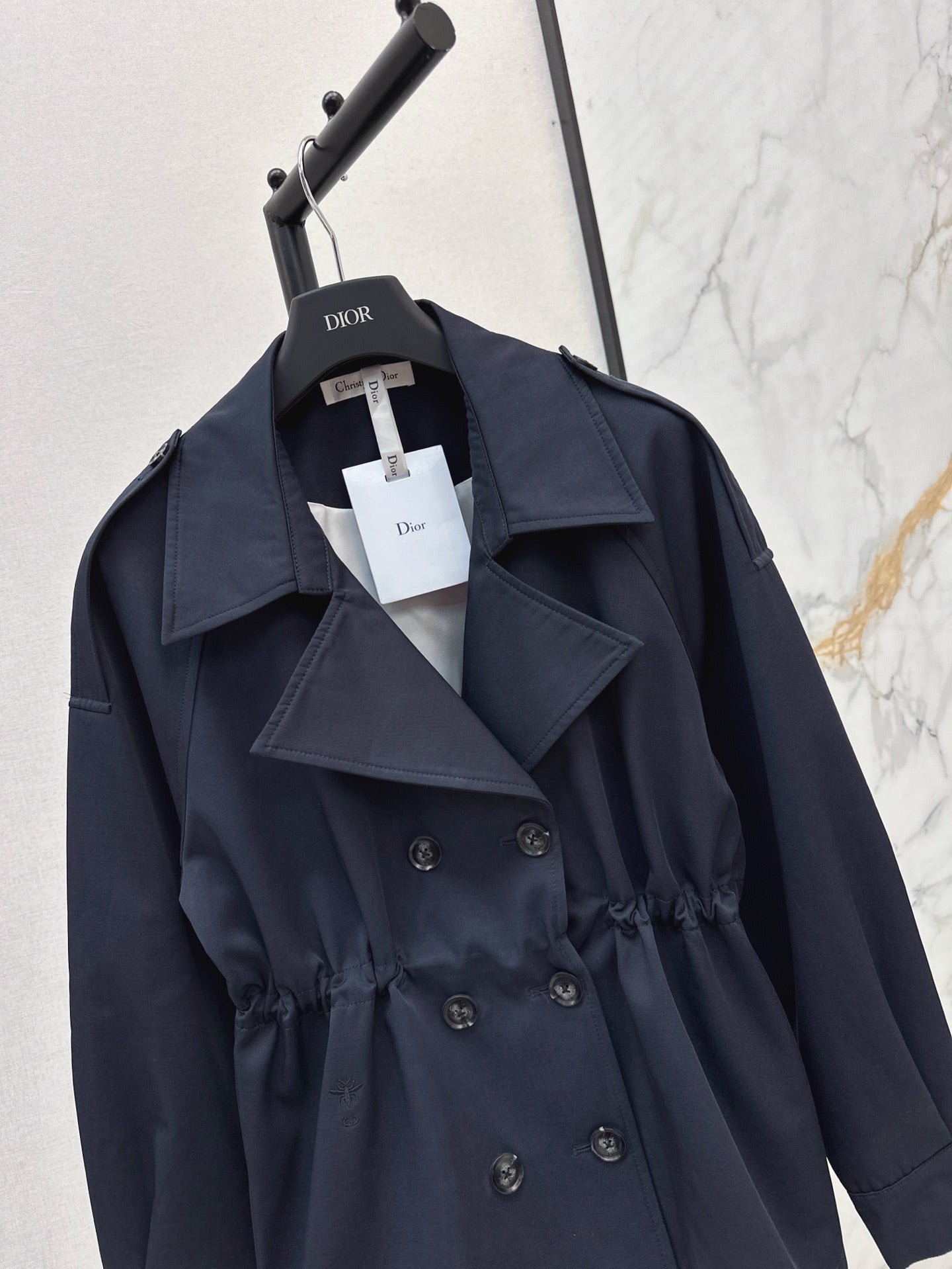 25ss Drawstring waist cinched   length lapel windbreaker jacket