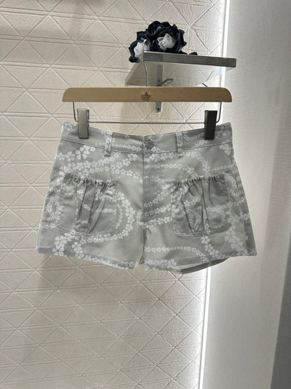 25 Printed Denim Jacket Shorts Set