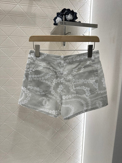 25 Printed Denim Jacket Shorts Set