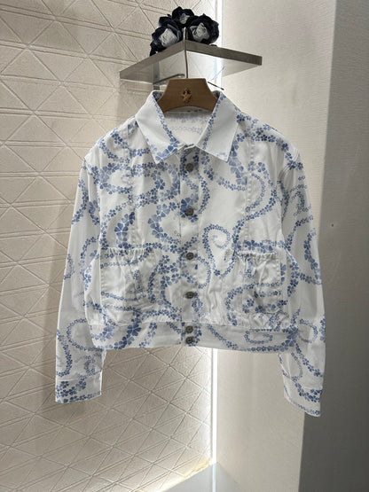 25 Printed Denim Jacket Shorts Set
