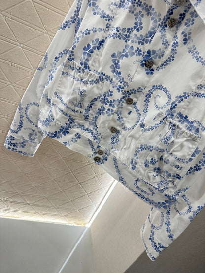 25 Printed Denim Jacket Shorts Set