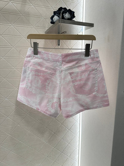 25 Printed Denim Jacket Shorts Set