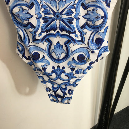 25 new Celadon Print Halter One-piece Swimsuit