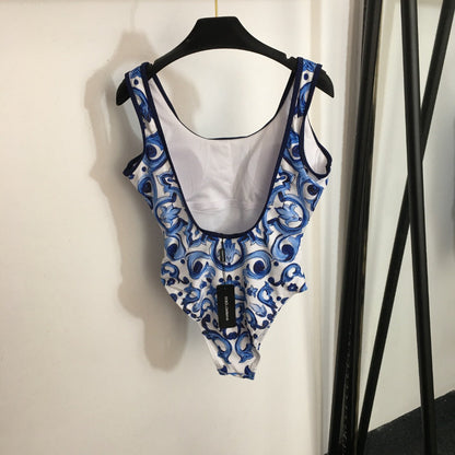 25 new Celadon Print Halter One-piece Swimsuit