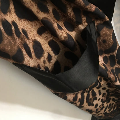 25 new  Leopard Print Black Wrap Tie Waist Long Cardigan Robe Silk Jacket