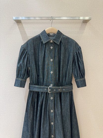 25 Washed Cotton Denim Midi Dress
