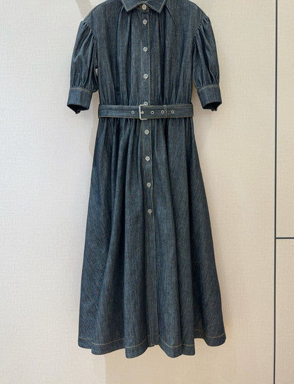 25 Washed Cotton Denim Midi Dress