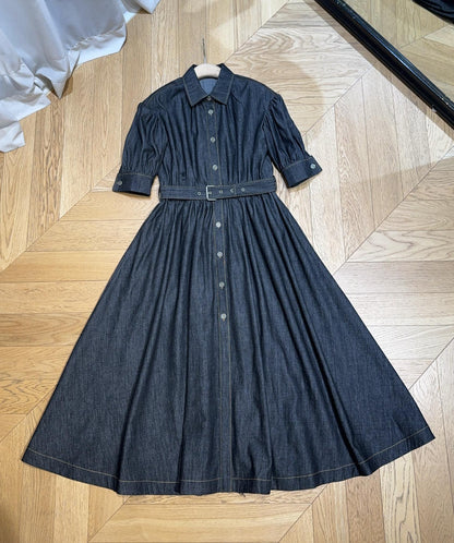 25 Washed Cotton Denim Midi Dress