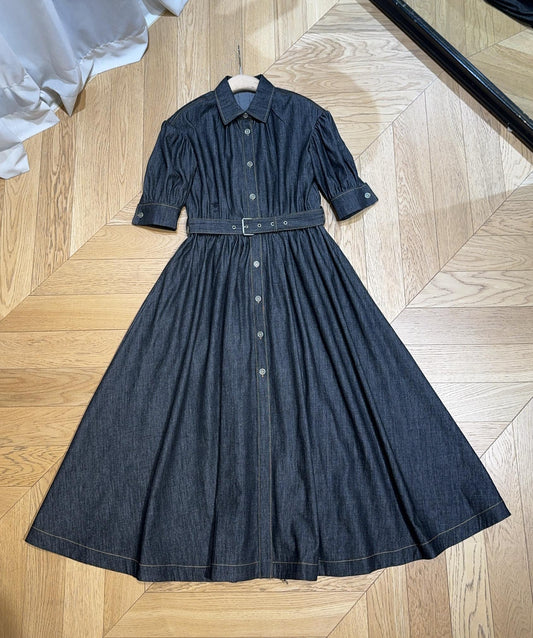 25 Washed Cotton Denim Midi Dress