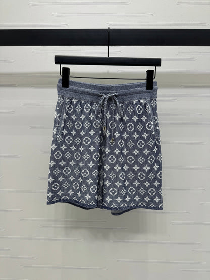 25 Zipper Jacquard Knit Short Sleeve Shorts Set
