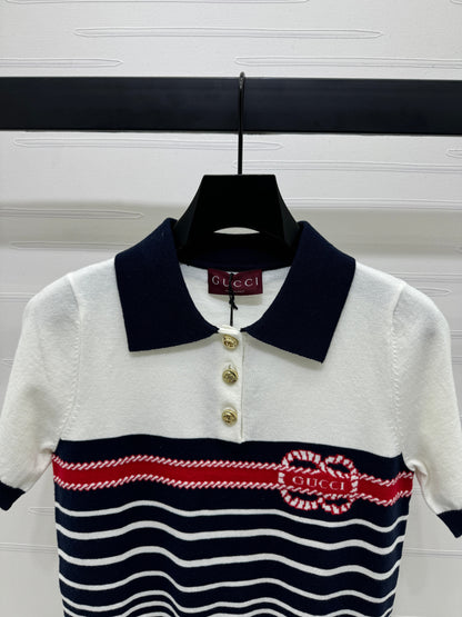 25 Striped lapel knit short sleeve