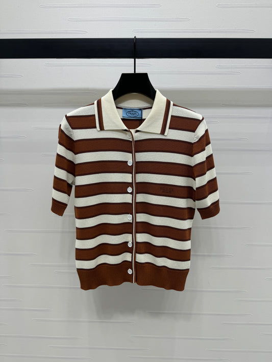 25 Lapel Striped Knit Short Sleeve Cardigan!