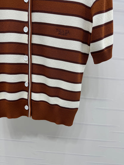 25 Lapel Striped Knit Short Sleeve Cardigan!