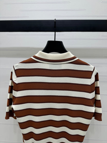 25 Lapel Striped Knit Short Sleeve Cardigan!