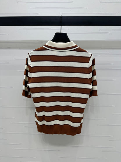 25 Lapel Striped Knit Short Sleeve Cardigan!