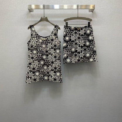25  Embroidered Metal Button Embellished Design Vest Top Top Half Skirt Set