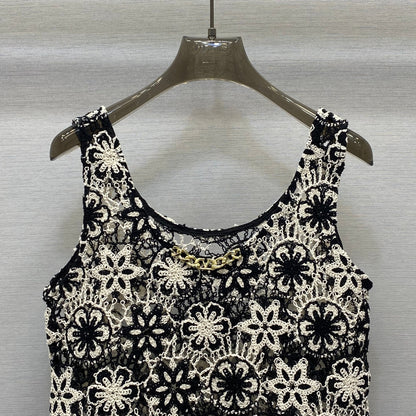 25  Embroidered Metal Button Embellished Design Vest Top Top Half Skirt Set