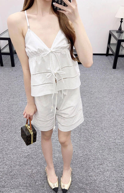 25 Deep V suspenders + shorts set