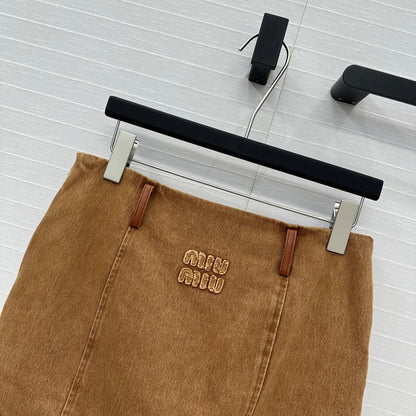 25 Egg white leather wrap around low waisted denim half skirt that
