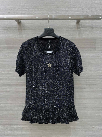 25 Starry Crystal Beaded Specialty Yarn Short Sleeve Top