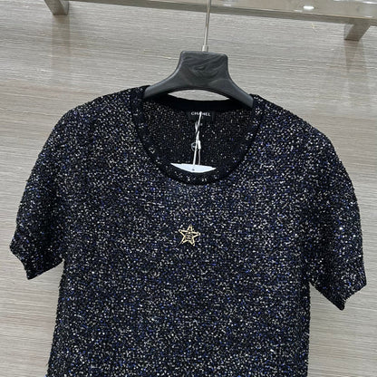 25 Starry Crystal Beaded Specialty Yarn Short Sleeve Top