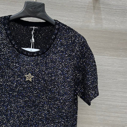 25 Starry Crystal Beaded Specialty Yarn Short Sleeve Top