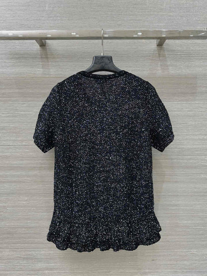 25 Starry Crystal Beaded Specialty Yarn Short Sleeve Top