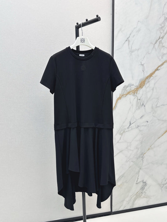 25 Latest letter embroidery decoration short sleeve irregular dress