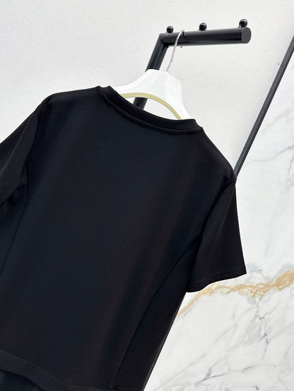 25 Latest letter embroidery decoration short sleeve irregular dress