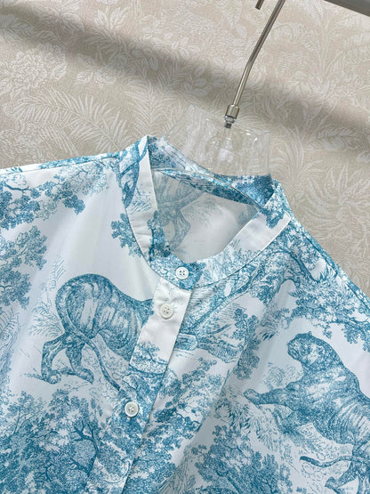D 25 new jungle animal print Tie short shirt