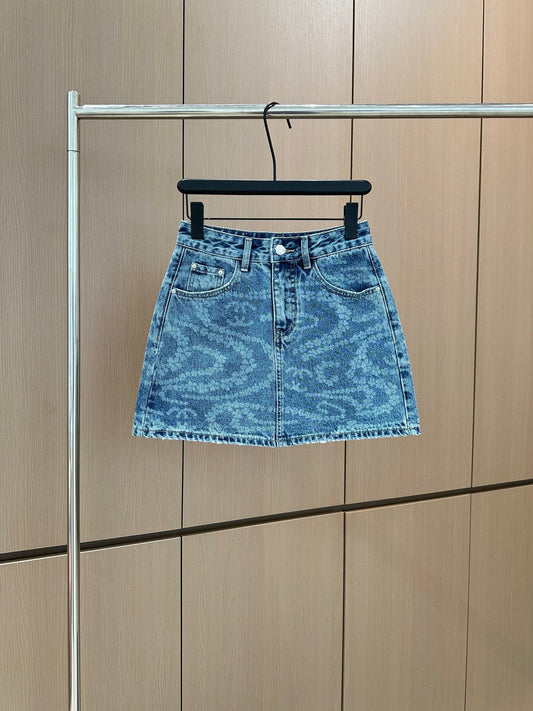 C 25 Printed Denim Half Skirt