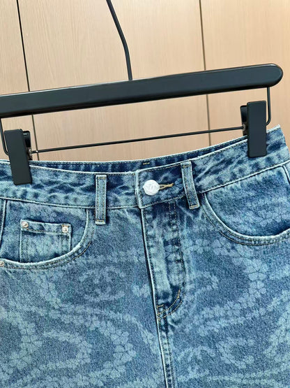 C 25 Printed Denim Half Skirt