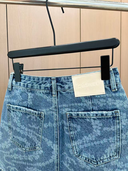 C 25 Printed Denim Half Skirt
