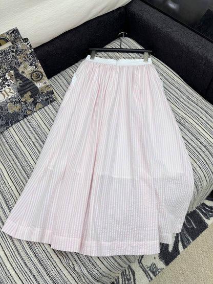 C 25 V-Neck Striped Camisole + Long Skirt Set