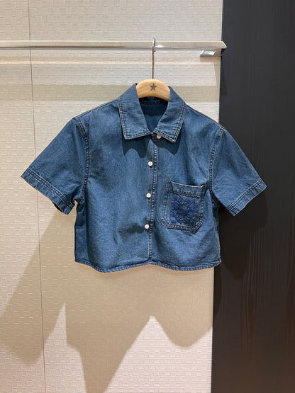 LO 25 Heavy duty embroidered wool logo short sleeve denim jacket
