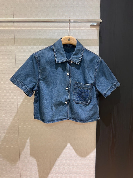 LO 25 Heavy duty embroidered wool logo short sleeve denim jacket