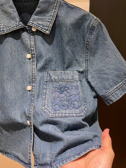 LO 25 Heavy duty embroidered wool logo short sleeve denim jacket