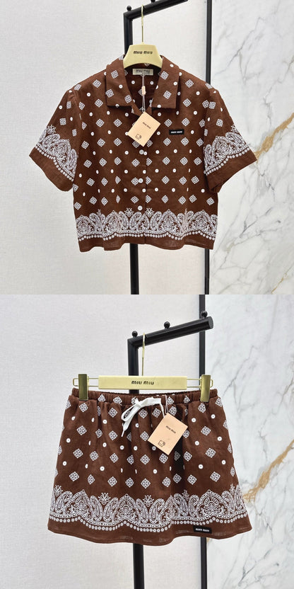 M 25 spring and summer new suit loose short-sleeved shirt + half skirt