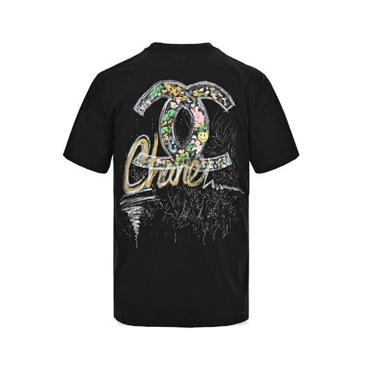 Hand-painted graffiti logo printed short sleeves