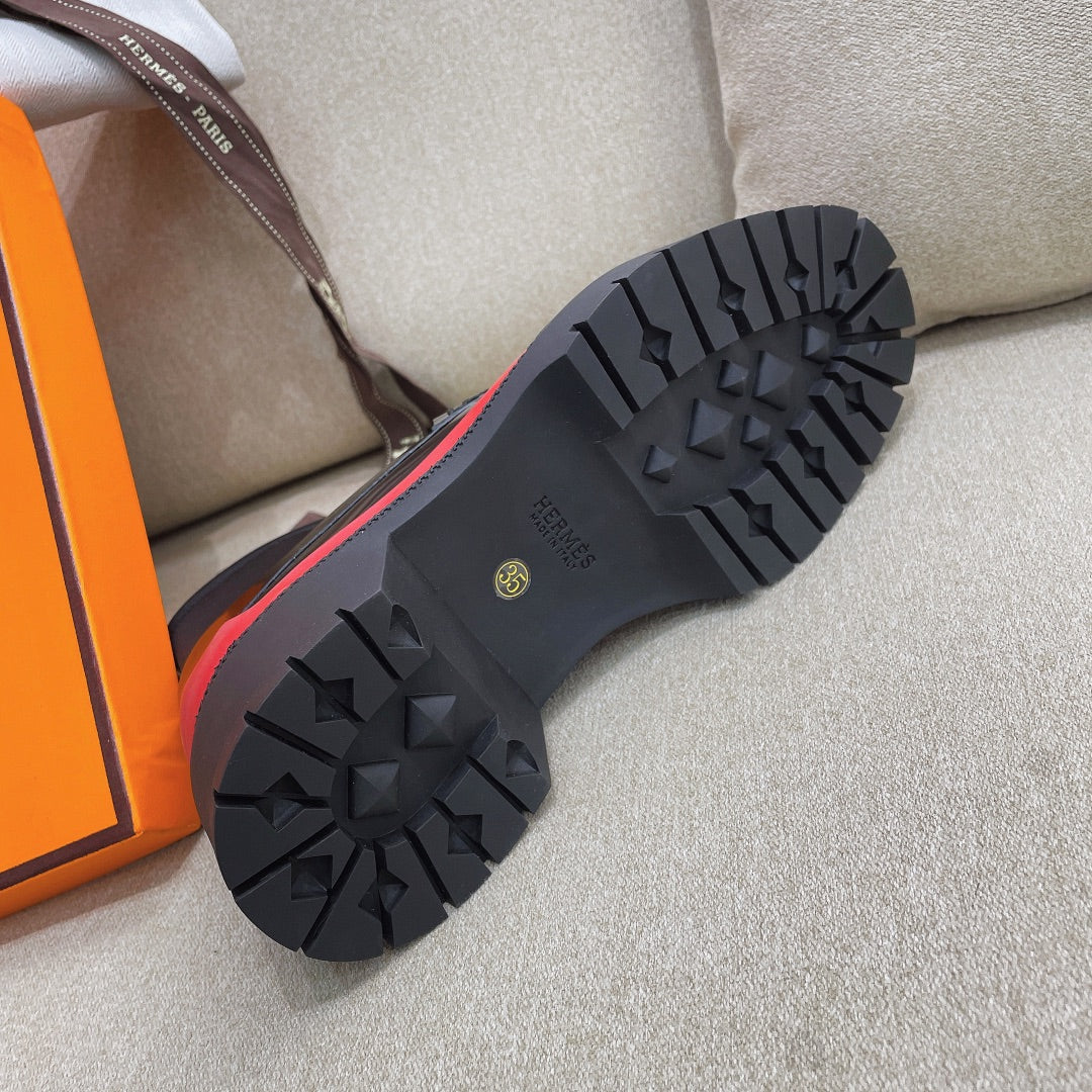 Short Boot Black Red Cowhide 348003