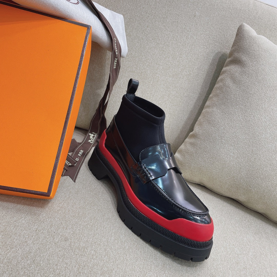 Short Boot Black Red Cowhide 348003
