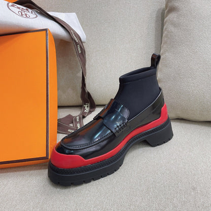 Short Boot Black Red Cowhide 348003