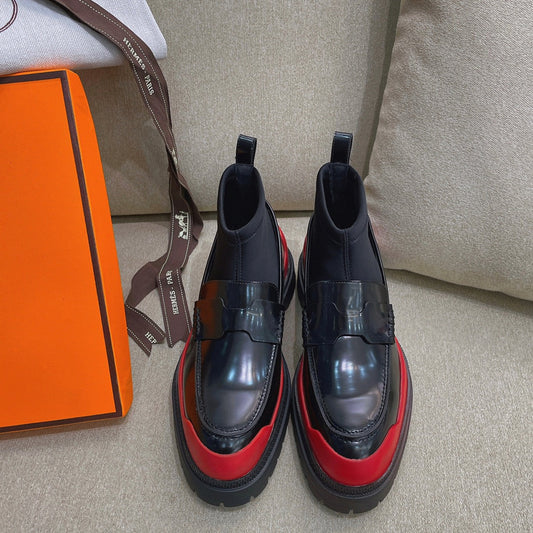 Short Boot Black Red Cowhide 348003