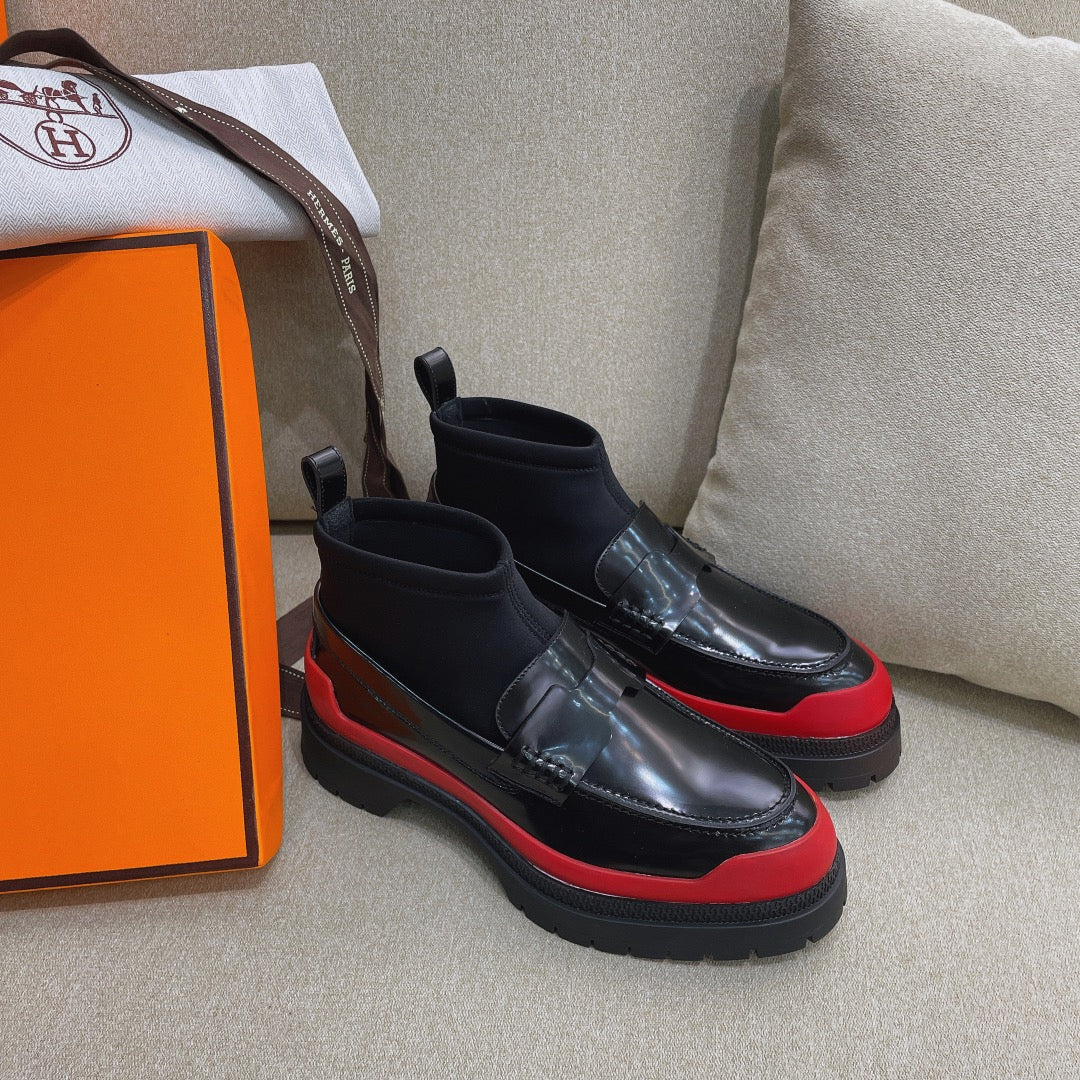 Short Boot Black Red Cowhide 348003