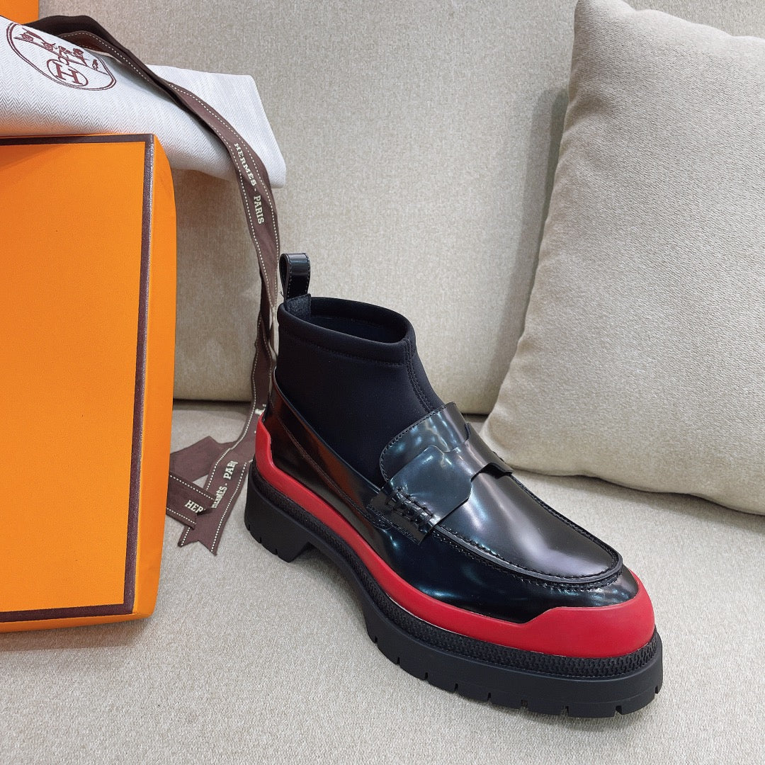 Short Boot Black Red Cowhide 348003