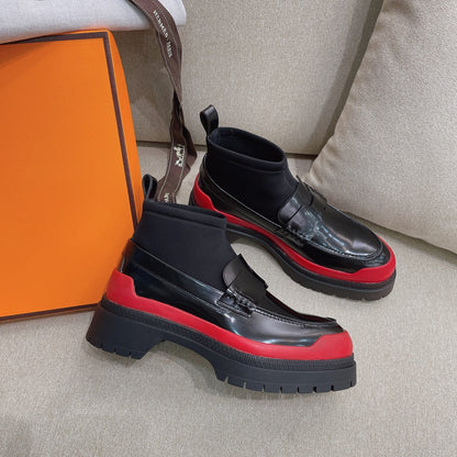 Short Boot Black Red Cowhide 348003