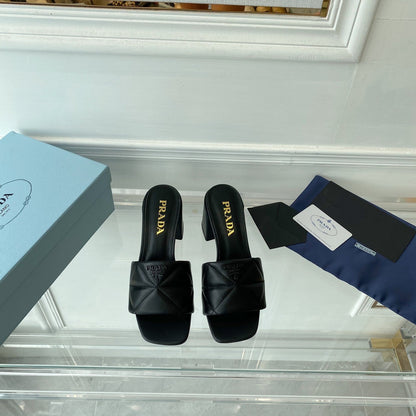 Heeled Sandal 65 Square Sole Quilted Black Leather