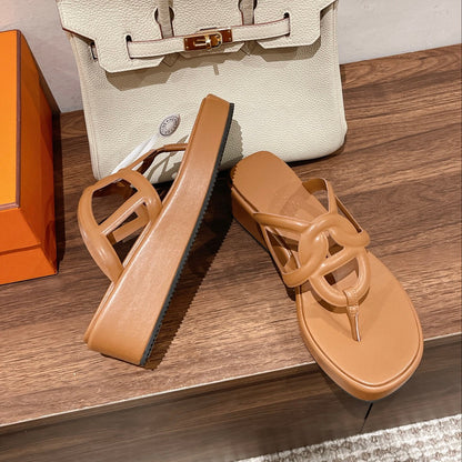 Gipsy Platform Thong Brown Sheepskin 349418