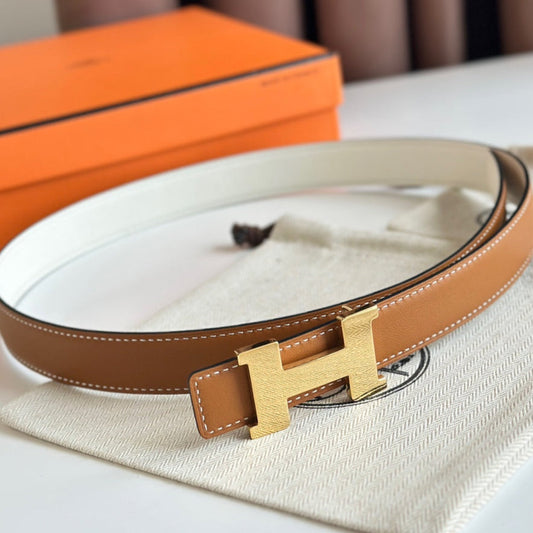 Gold Constance & Reverible Belt Brown White Leather 125376