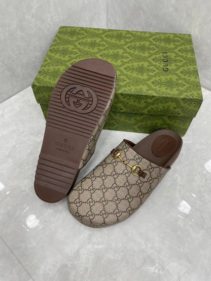 Horsebit Slippers Brown Cow Suede Embossed 280132